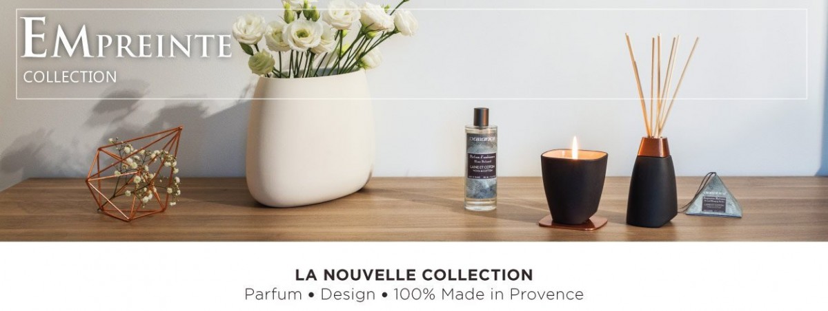 Véritable création originale 100% made in Provence, cette collection de parfums d’intérieur aux lignes tendances noires mat et cuivre rosé et aux fragrances de haute qualité sera la signature unique de votre intérieur, pour une ambiance olfactive d’exception. Dans leur luxueux écrin de céramique noire, les bougies parfumées design sauront souligner votre décoration contemporaine tandis que les bouquets parfumés dans leur flacon chic parfumeront les pièces avec raffinement et grâce à leurs bâtonnets.