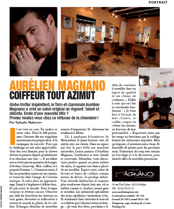 Le coiffeur Aurelien Magnano dans le magazine marie-claire-coiffeur tout azimut-montauban-occitanie